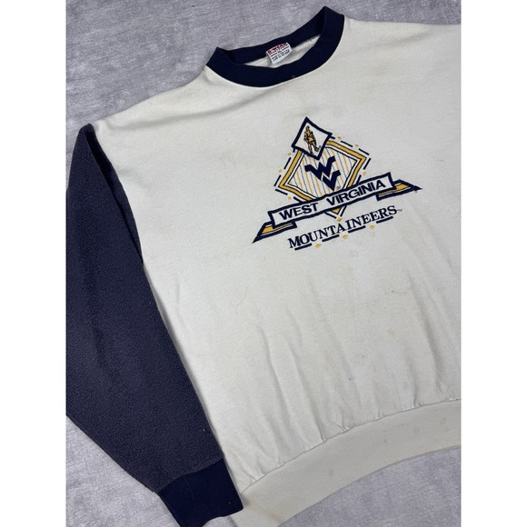 Vtg West Virginia Mountaineers Sweatshirt Men XL White 2 Toned Crewneck 90s - Picture 2 of 12